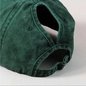 High Ponytail Green Washed Distressed Baseball Cap Women Men Unisex